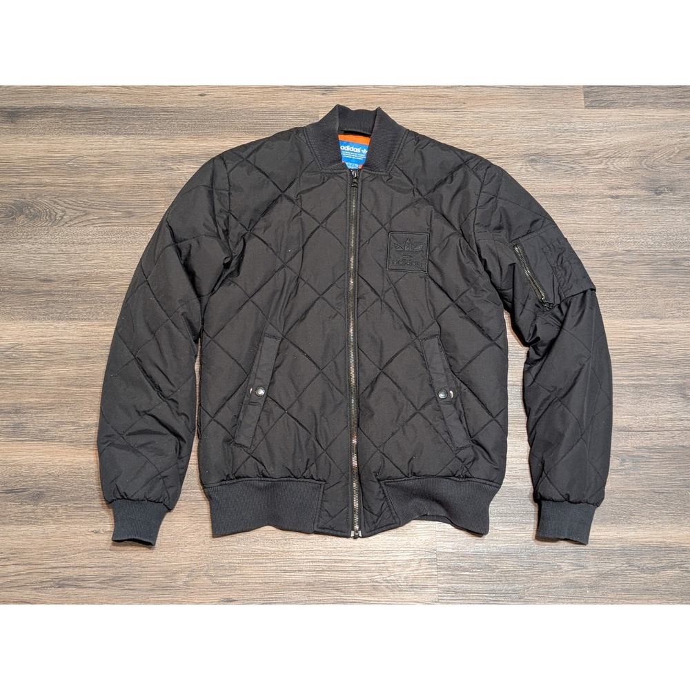 Adidas Quilted Bomber Jacket Black Diamond Stitch Zip Pockets Men's‎ Size S